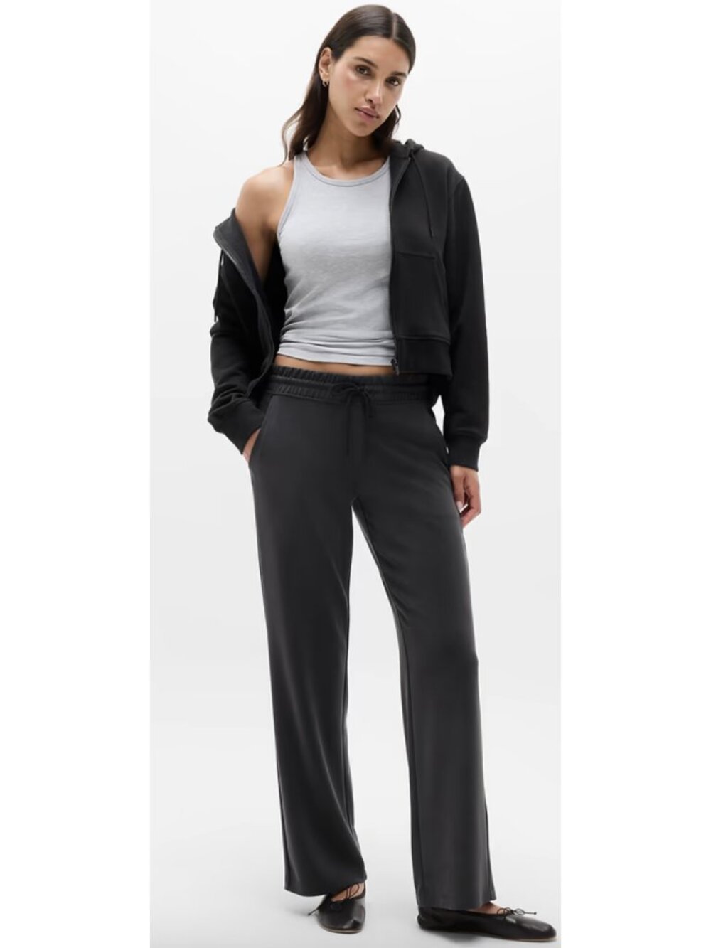 ATHLETA Seasoft Mid Rise Straight Pant Black Small Lounge Travel Athleisure